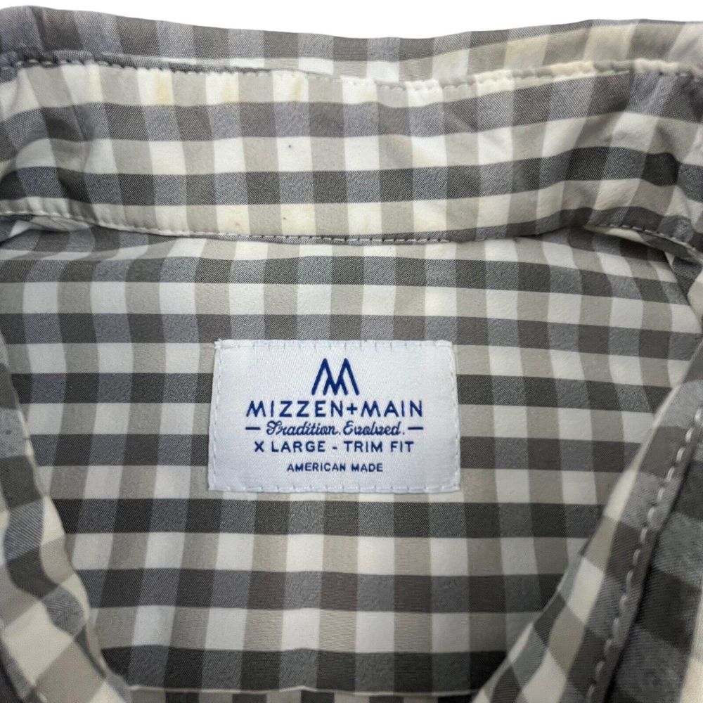 Mizzen + Main Shirt Men XL Gray Check Long Sleeve Collared Stretch Trim Fit - Picture 5 of 12
